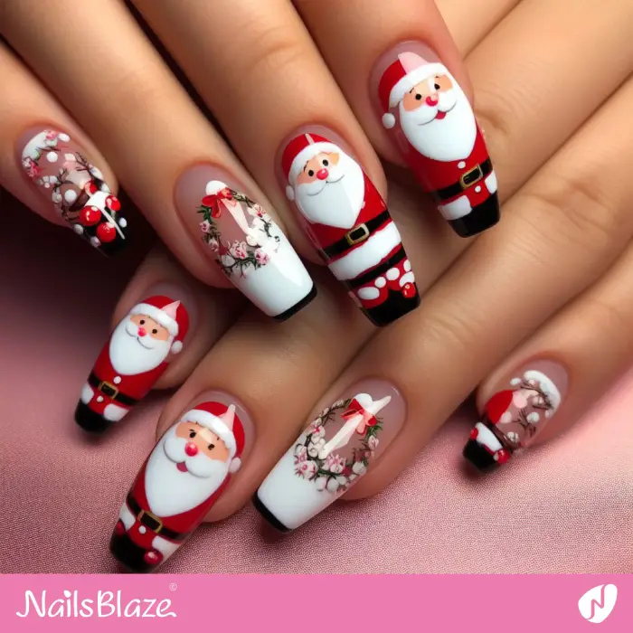 Glossy French Santa Claus Nail Design | Christmas | Winter - NB1317